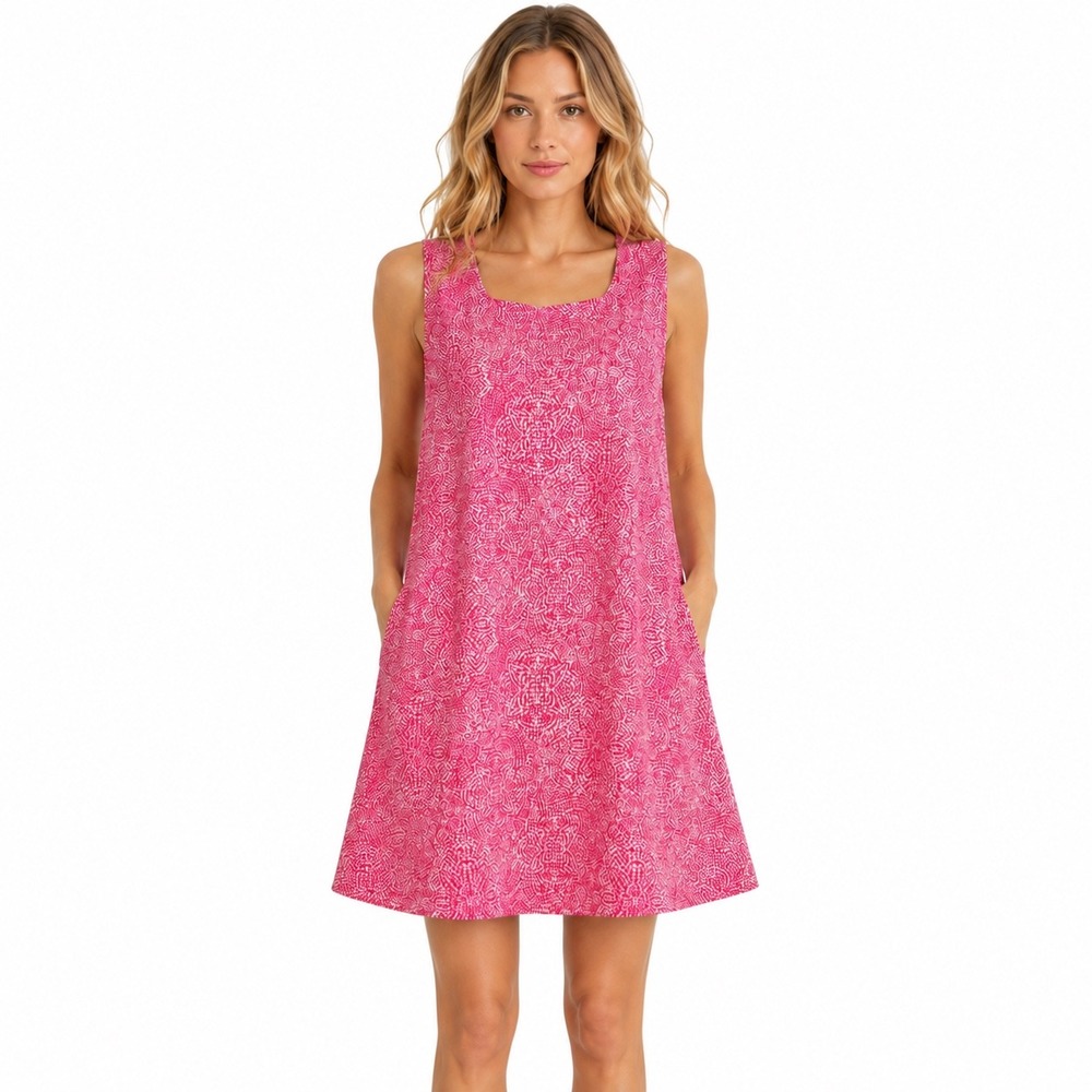 RipSkirt Hawaii Casella Pink Floral Short Travel Dress Sleeveless Pockets Size S